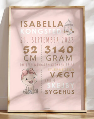 Dåbstavle med baby og uro - Pink sut