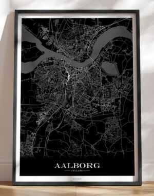 Bykort plakat Aalborg - sort baggrund