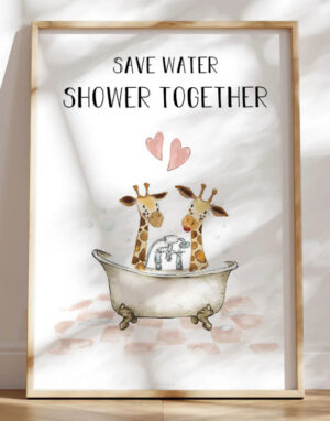 Sød plakat til badeværelset - Shower together