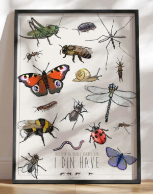 Børneplakat med insekter og smådyr i haven