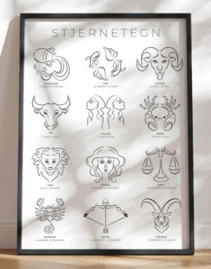 Line art stjernetegn plakat - 12 line art stjernetegninger