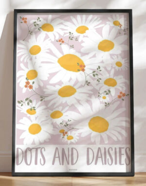 Dots and daisies - skøn grafisk plakat med blomster