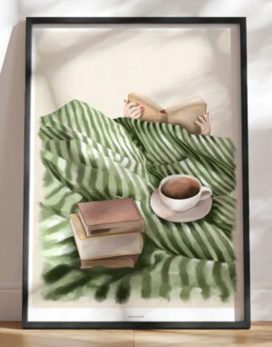 Kunstplakat - Books in bed