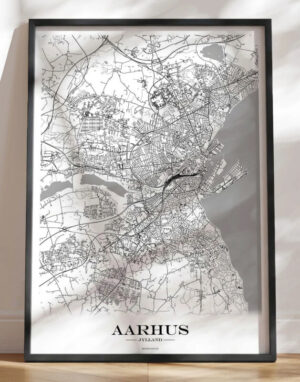 Byplakat med kort over Aarhus - hvid baggrund