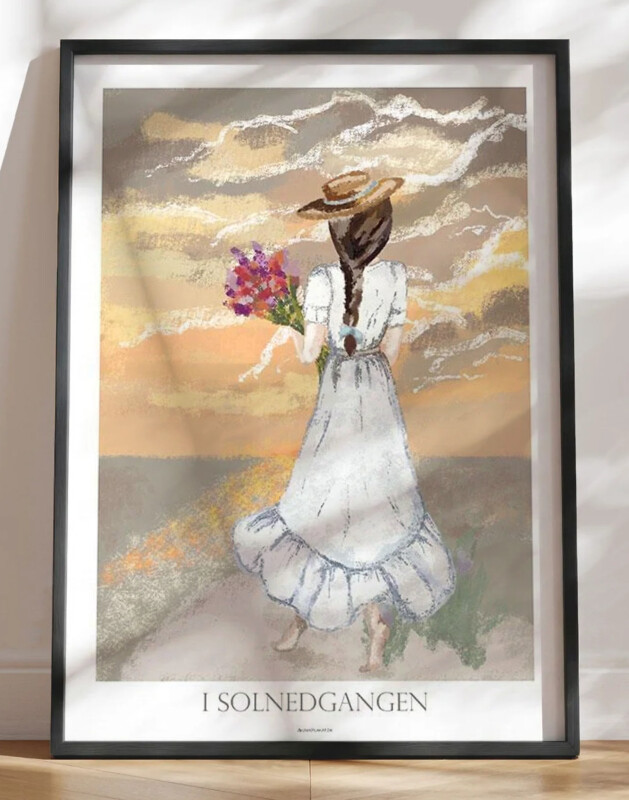 Plakat med kultegning - I solnedgangen